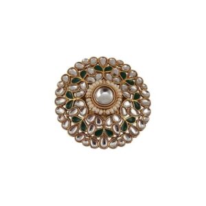 Aatmana Gold-Plated White & Green Kundan-Studded Adjustable Finger Rings